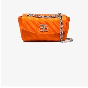 Balenciga orange palladium small satin bag